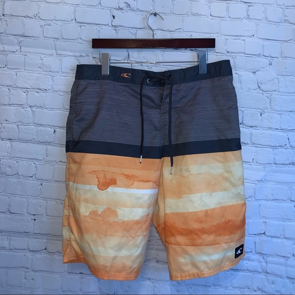 O'Neill Other - O’Neill Gray & Orange Polyester Swim trunks sz W34